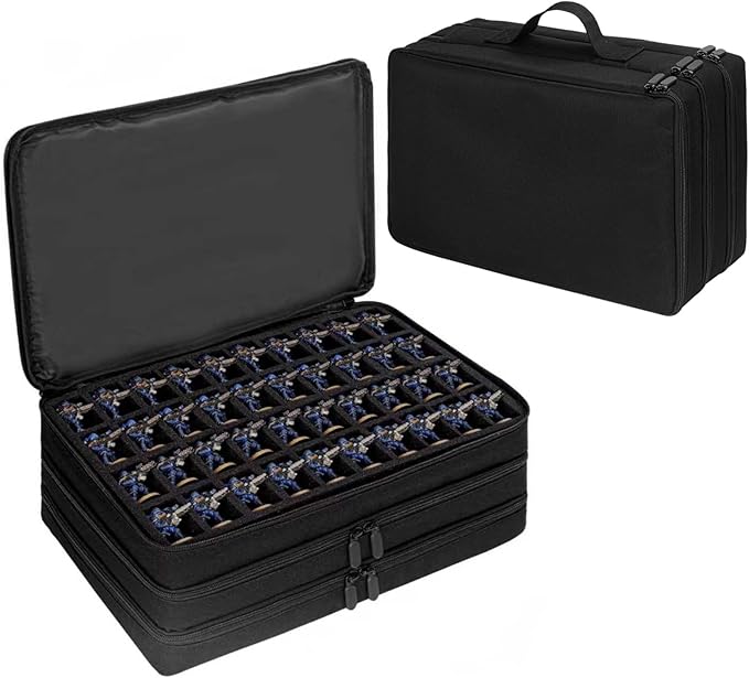 Miniature Figure Storage Carrying Bag, 120 Slot Figurine Miniature Carrying Case Compatible with 40K and D&D Miniature, Miniature Storage Case with 3 Foam Trays (Black)