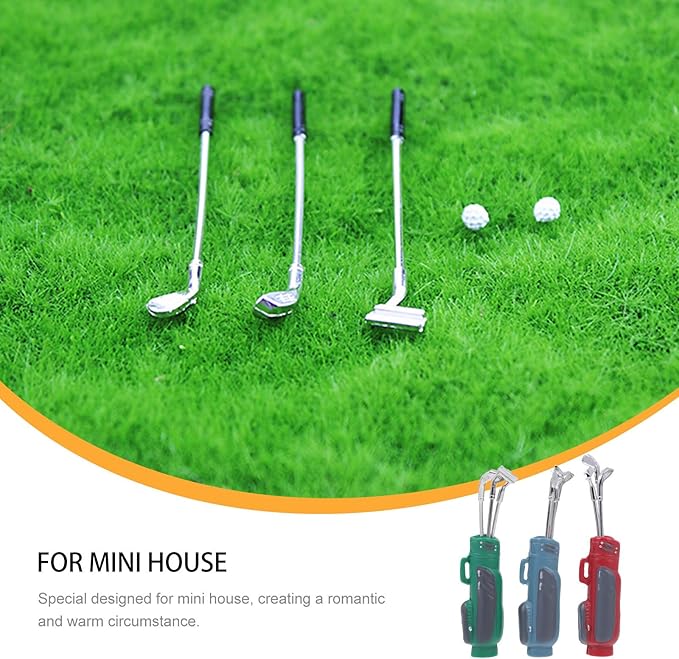 Kisangel 3 Sets Miniature Golf Club Set for Dollhouse, Plastic and Aluminum Alloy Mini Golf Clubs, Assorted Colors, 2.44 Inch, DIY Adornment and Photo Props for Mini House Decor