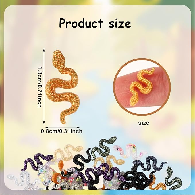 210pcs Mini Resin Snakes, 9 Colors Miniature Resin Animal Figurines Tiny Fake Snakes for Dollhouse Fairy Garden Micro Landscape DIY Crafts & Decoration Supplies