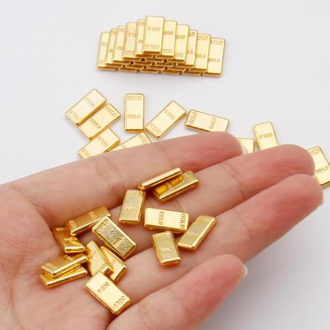 100PCS Tiny Fake Gold Bar for Crafts and Dollhouse Miniatures, Shiny Novelty Item for Fairy Garden, Micro Landscaping, Christmas, and Chinese New Year Decorations