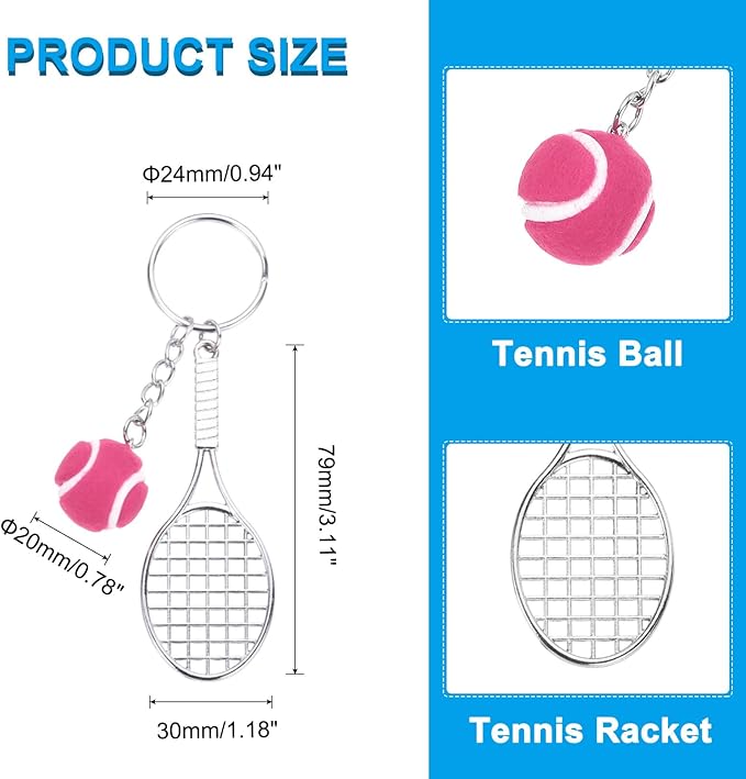 PATIKIL Tennis Keychain, Metal Tennis Racket Key Chains Sports Novelty Charm Pendant for Backpacks, Party Favor, Sports Fan