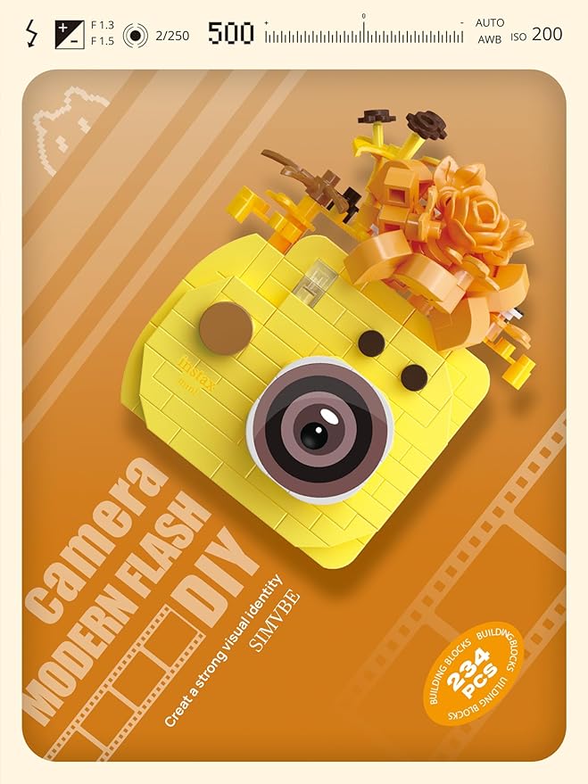 Orange Movie Cute Flower Camera Series Mini Building Toy Bricks Micro Blocks Kit Miniature Toys Ideal for Home Decor Desktop