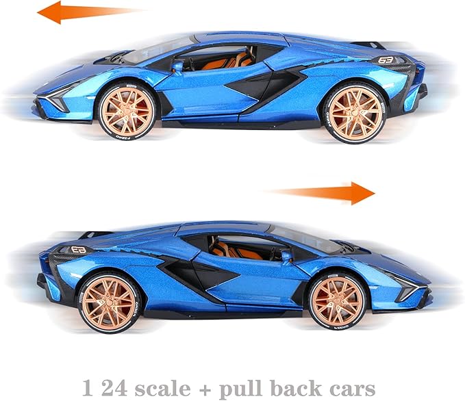 SASBSC Lamb Toy Cars for Kids Sian Model Car Fp37 Diecast Metal Cars with Light and Sound Pull Back Car Toys for 3+ Year Old Boys (Blue-1 24)