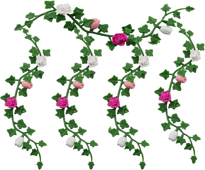 XGNG 5PCS Artificial Miniature Floral Vines Micro Flower Clusters Decorative Trim PVC Dollhouse Miniature Fairy Garden Scene Accessories for Moss Landscaping