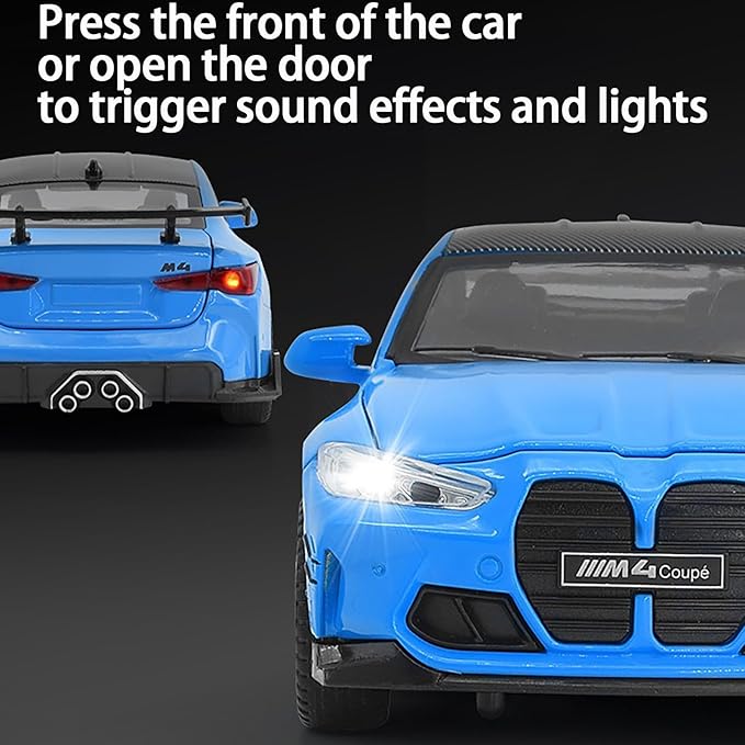Toy Cars Compatible for M4（M Performance Parts） 1/32 Metal Model Car Pull Back Car Toys with Light and Sound Toys Car Collectible Model for Children Age 3 + Year Old (Blue)