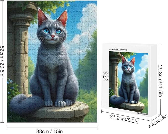 Jigsaw Puzzles for Adults 500 Piece - Cute Russian Blue Cat Animal Themed Wooden Puzzle,Puzzle Games,Stress Relief Games,Funny Puzzles，Unique Gifts for Wall Art，Family Puzzles，Educational Games