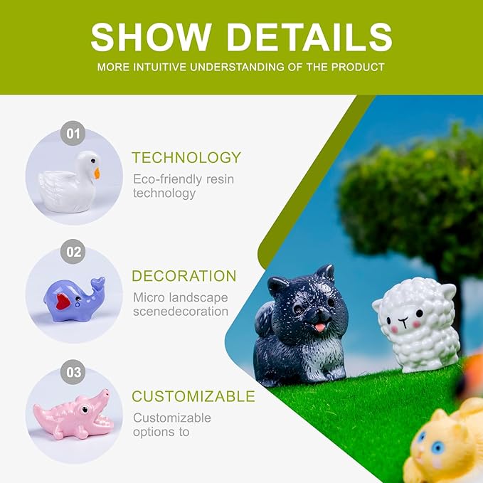 44 Pcs Mini Resin Animals 44 Styles Resin Animals Figurines Bulk for Fairy Garden Accessories, Dollhouse Decorations Slime Charms for Crafts DIY Miniature Scenes Birthday Party Favors