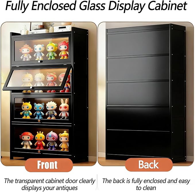 Curio Display Cabinet with Acrylic Glass Door, Large Capacity Storage Cabinet Collectibles Toy Organizers Rack & Display Shelf, Kids Bookshelf and Bookcase for Playroom, Bedroom