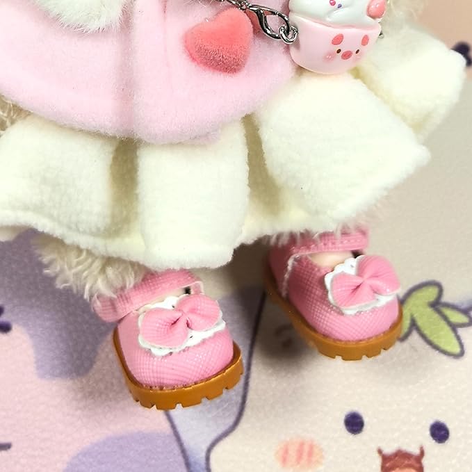 QIUTIMIY Mini Doll Shoes Accessories – 1 Pairs of Bowknot Mini Shoes for 17cm Dolls,Fashion Doll Footwear for Dress Up and Replacement (No Doll)（Bow Pink）