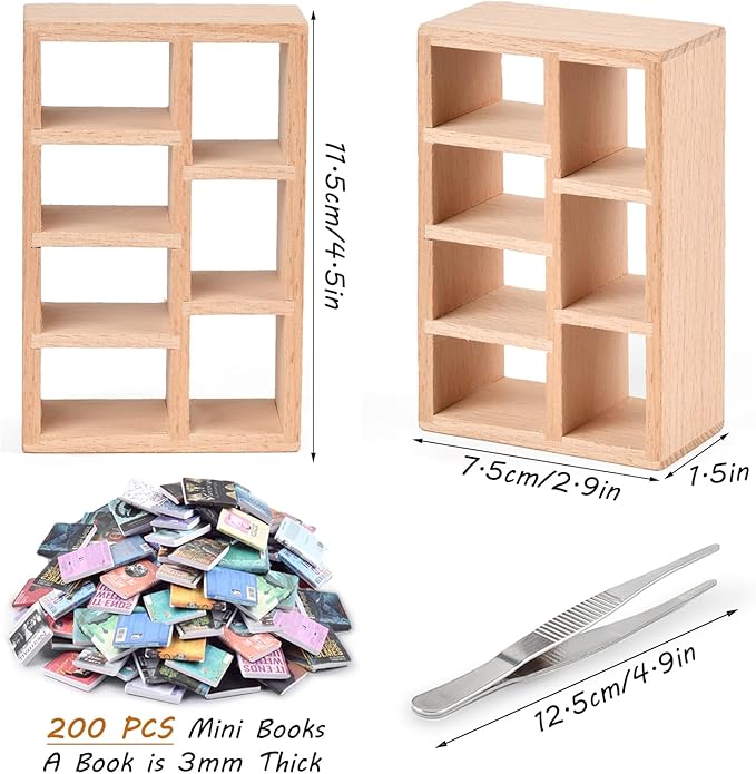 Anxiety Bookshelf, Miniature Bookcase, Mini Bookshelves for Anxiety, Miniature Library, with 200+Tiny Books, Small Bookshelf Creative Ornaments, Stress-Relieving Gifts