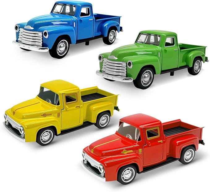 4Pcs Truck Toy for Toddlers 2 3 4 5 6 7 8 Year Old Boys Girls,1:32 Alloy Toddlers Car Toy Driveable,Car Door Can Open,Toy Trucks for Kids Easter Christmas Birthday Gifts