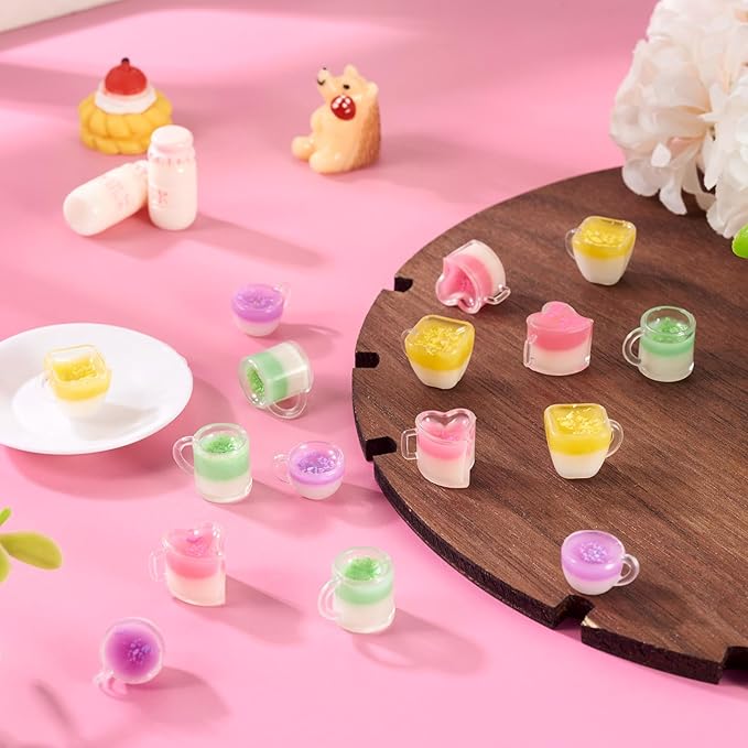 16Pcs Mini Resin Cups for Dollhouse Decor Milk Drink Cute Miniature Kitchen Set Fake Drinks for Playhouse Tableware Desktop Ornaments Mini Foods