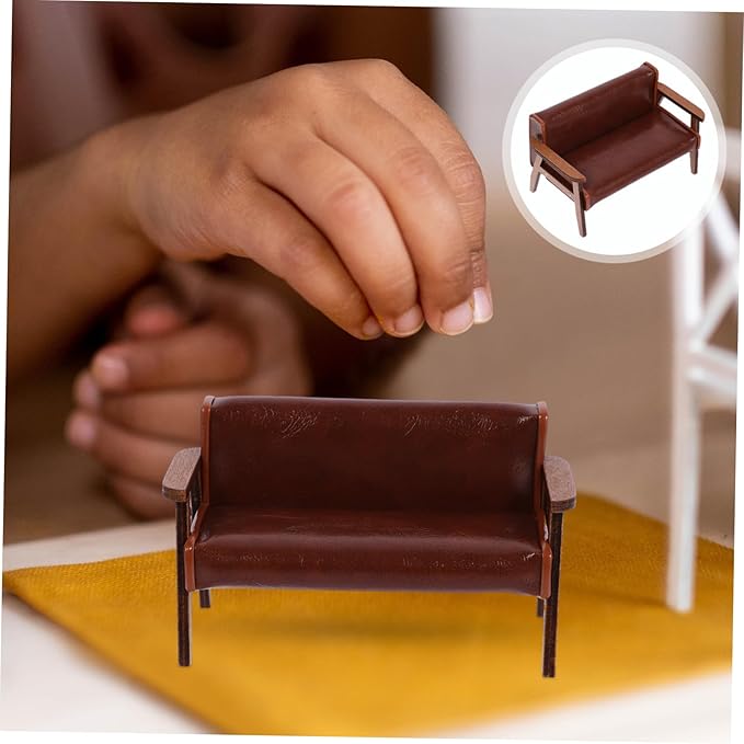 Zerodeko Mini Sofa Chair 1 12 Scale Dollhouse Furniture Pu Leather Vintage Tiny Sofa for Miniature Scene Decoration and Dollhouse Accessory