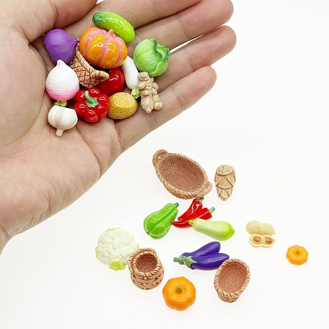 Cayway 22 PCS Miniature Food Mini Vegetables Fairy Garden Accessories for Miniatures Food Kitchen Mini House Store, Micro Landscaping Decoration