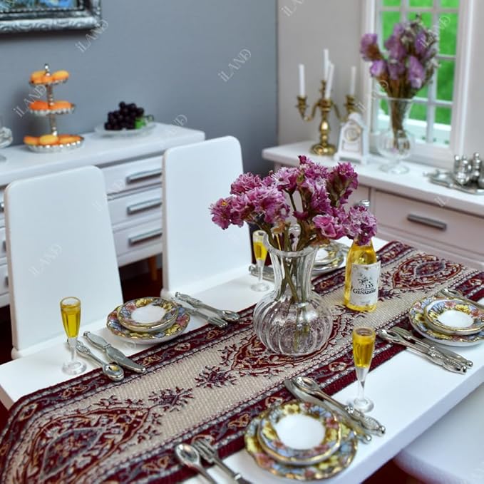 iLAND Miniature Dollhouse Accessories for Dollhouse Furniture Antique, Glass Vases w/ Dried Flowers Set (Elegant 4pcs)