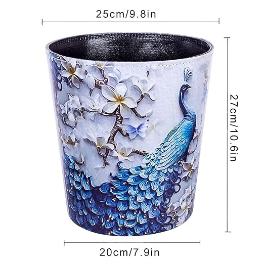 Scakbyer 10L/2.64 Gallon PU Leather Trash Can Decorative Waterproof Wastebasket Paper Basket Garbage Bin for Home Office Bathroom