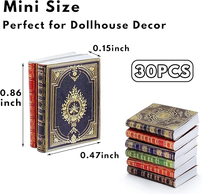 30 Pack 1:12 Scale Miniatures Dollhouse Books,Assorted Timeless Miniatures Books,Mini Books Dollhouse Decoration,Dollhouse Accessories Toy Supplies for Boys and Girls