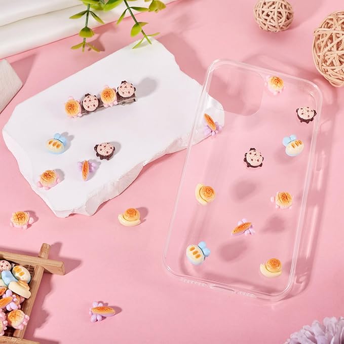 50Pcs Mini Resin Breads for Dollhouse Animal Shaped Food Cabochons Turtle Ladybug Snail Bee Dragonfly Mini Food Accessories for Micro Kitchen Garden Landscape Decoration