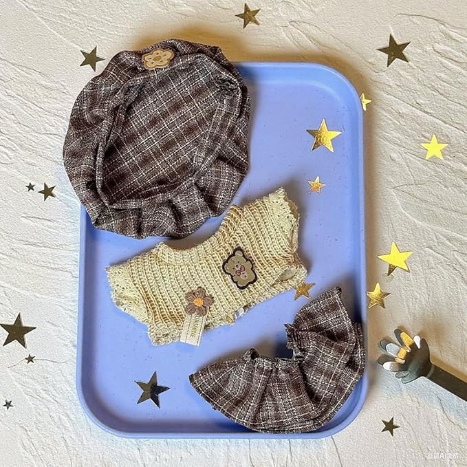 Clothes for Labubu, Doll Outfit Accessories Designed for 15 & 17cm Labubu (British Plaid)