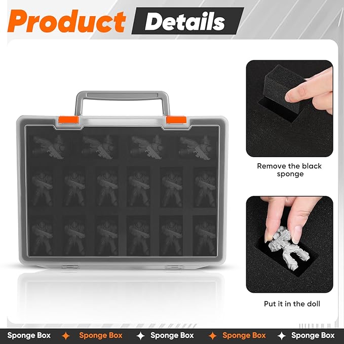 Miniature Storage Carrying Figure Case - 32 Slot Figurine Minature Carrying Case with 2 Foam Layer for Miniatures Compatible with 40k, DND & More (Transparent)