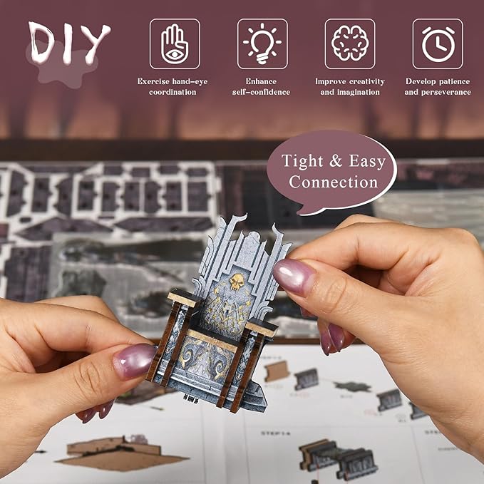 Book Nook Kit - DIY Miniature House Dollhouse Kit, Tiny House Booknook Bookshelf for Adults and Teens, Gifts for Family Friends (Throne of Bones)