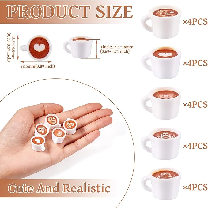 Beadthoven 20Pcs Mini Resin Coffee Cups 5 Styles Miniature Coffee Mug Tiny Coffee Drink Beverage Dollhouse Accessories for Doll Kitchen Play Christmas Party Decoration Keychain Earring Making