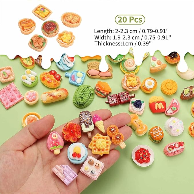 Dollhouse Miniature Food, Cute Mixed Fried Dough Sticks Plate Figures Toys Mini Resin Foods Trinkets for Pretend Play Kitchen Cooking Game & Doll House Decor (Mixing Colors, 20pcs)