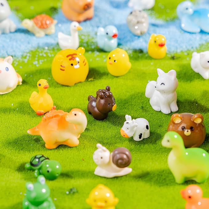 pkaoakyo 52pc Mini Resin Animal Figurines Set - Enchanted Fairy Garden & Desktop Decor, Eco-Friendly Collectible Gift | Vibrant Miniature Resin Animals for Moms, Women & Nature Lovers