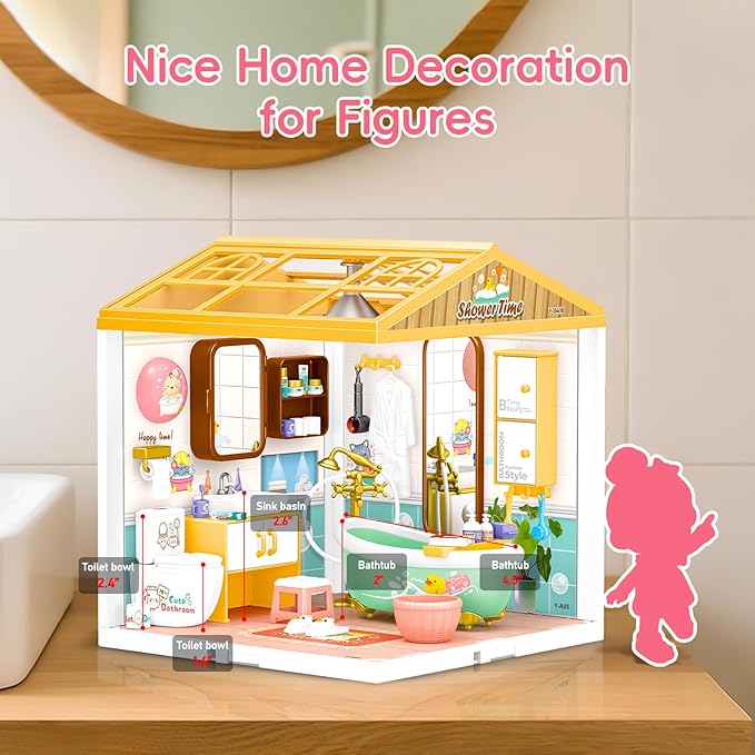 Hallisun LED Building Blocks for Adults, 1:24 DIY Miniature Dollhouse Kits with Roof & Dustproof Cover, Tiny House Toy Building Sets for Kids Ages 8-12-15, Birthday Hobbies Gift for Men Women Boy Girl