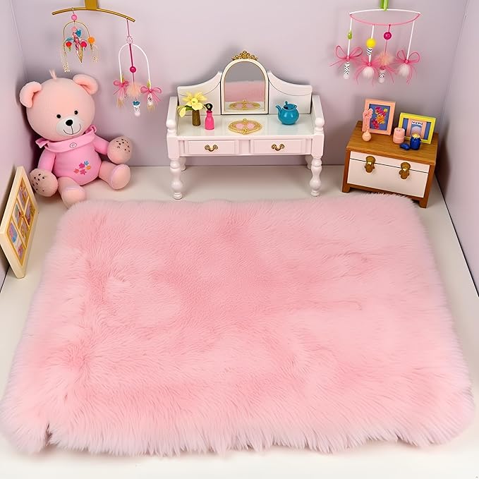 Pink Dollhouse Carpet, Dollhouse Miniature Carpet, Fluffy Mini Dollhouse Rug, Doll House Rug, Lightweight Dollhouse Decor for 1/12, 1/8, 1/6 (Square S)