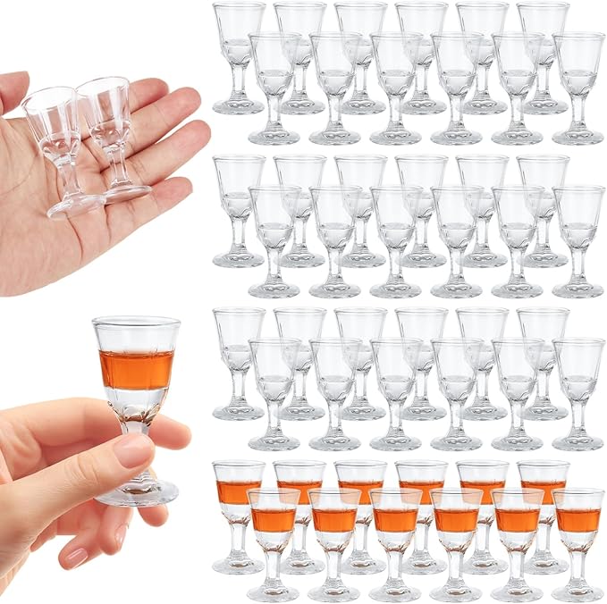 LDHHYH 48 Pack Mini Shot Glasses, 10 ml Mini Wine Glass with Base, Clear Glass Wine Cup for Wine, Tequila, Whiskey, Spirits