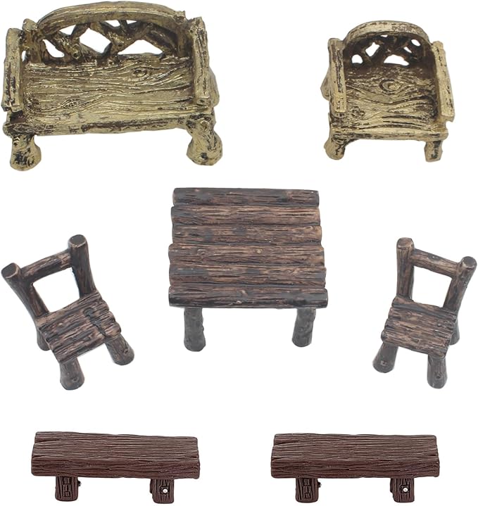 10 Pcs Miniature Table and Chairs Set Vintage Micro Landscape Decoration Garden Furniture Ornaments for DIY Craft Fairy Garden Accessories
