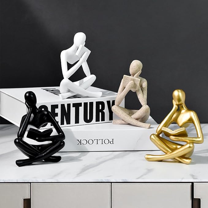 Gold Reading Women Statue, Thinker Sculptures, Abstract Art Ornament, Modern Aesthetic Figurine Decoration, Suitable for Home Living Room Bedroom Office Shelf Table Desk Bookshelf Decor (Black Right)