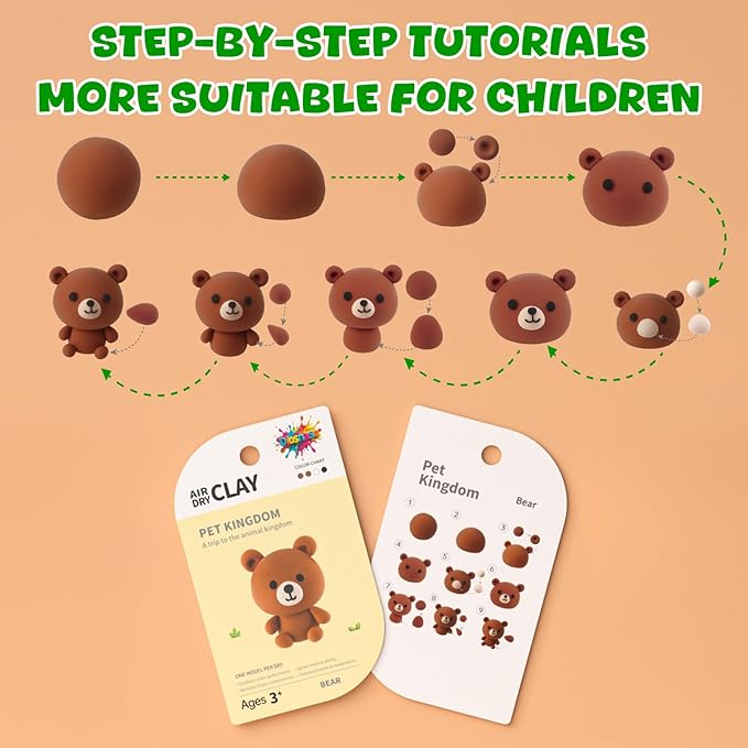 Air Dry Clay for Kids - 6 Animal Themed Modeling Clay Kit, Model Magic Clay with Sculpting Tools and Tutorials, Ultra Light & Soft, Non-Toxic & Safe, DIY Arts and Crafts School Projects for Kids