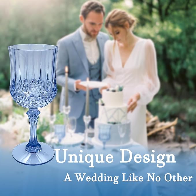 LEYIQU Plastic Wine Glasses, Plastic Goblets Vintage Style Cordial Drinking Glasses for Valentine’s Day, Wedding Reception, Grand Event Party Supplies (48, Blue) | Plastic Goblets, for Parties, Drinking Glasses