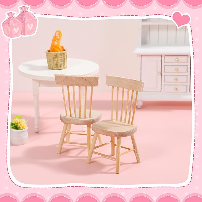 12PCS Dollhouse Chairs, 1/12 Scale Dollhouse Furniture - Wooden Mini Furniture Accessories, Tiny Mini Chair for Doll House, Fairy Garden, Photography Props,Home Decor & Christmas Party (1.6in*3.2in)