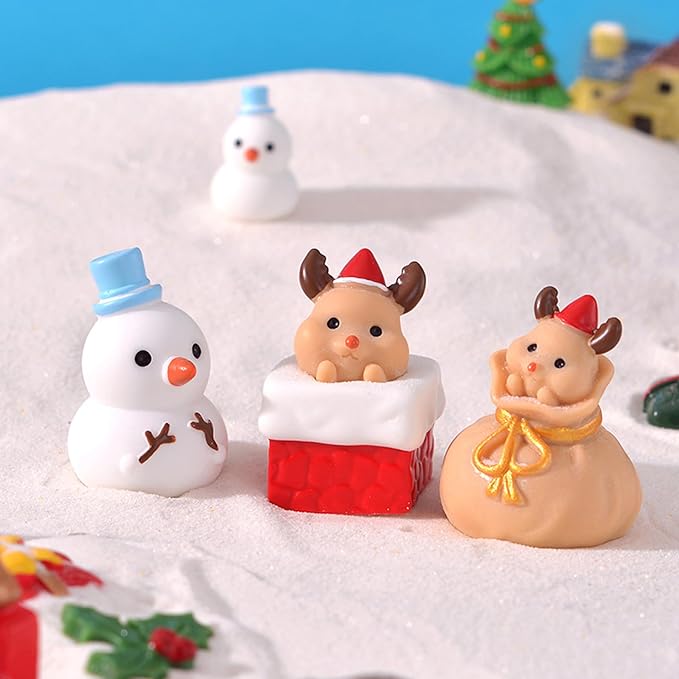 24 Pcs Christmas Mini Resin Figurines Set, Santa Snowman Miniature Ornaments for Dollhouses Home Christmas Decor and DIY Craft Projects