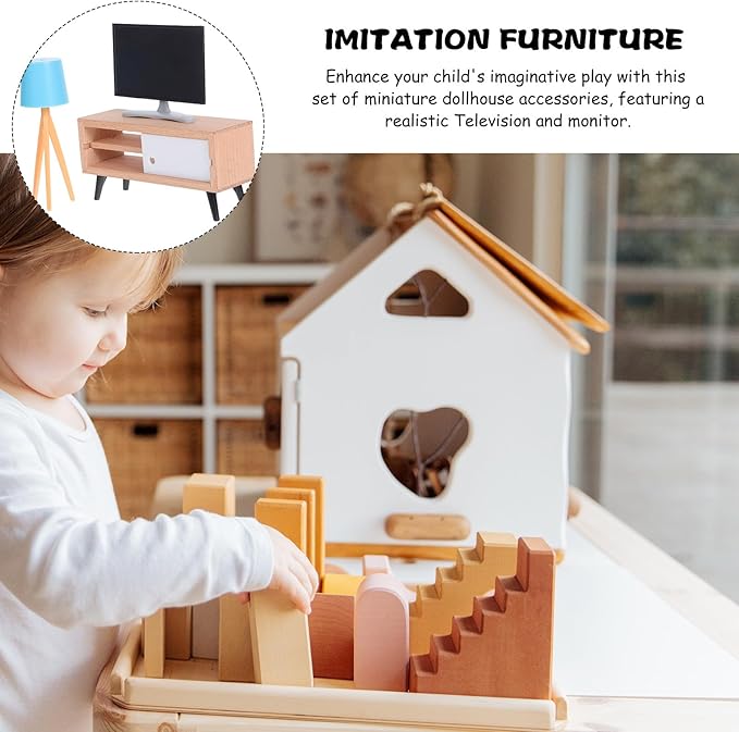 Toyvian Dollhouse Miniature Tv Set: 1/12 Scale Dollhouse Furniture with Television Cabinet Floor Lamp Model - Realistic Design - Ideal for Mini House, Cake Topper