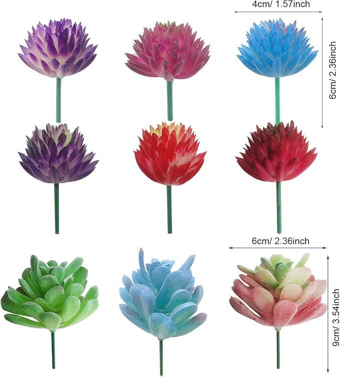 Cayway 20 PCS Artificial Succulent Plants Assorted Multicolor Faux Fake Succulents, Cactus Aloe Succulent Assortment in Flocked in Different Type for Birthday Home Decor Indoor Garden DIY