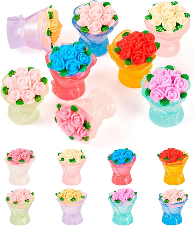 BB Beadthoven Beathoven 8Pcs Glow in The Dark Rose Flowers Ornaments Assorted Colors Luminous Resin Miniature Flowers Figurines for Dollhouse Fairy Garden Landscape Dollhouse Car Decorations