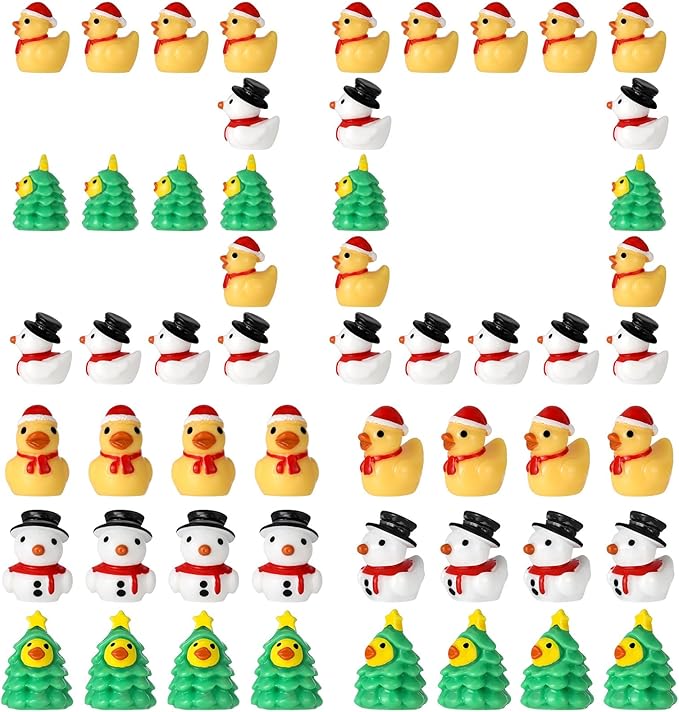 60 Pcs Christmas Resin Ducks, Novelty Mini Resin Ducks, Snowman Duck, Christmas Tree Duck, Xmas Party Favor Holiday Stocking Fill Stuffers
