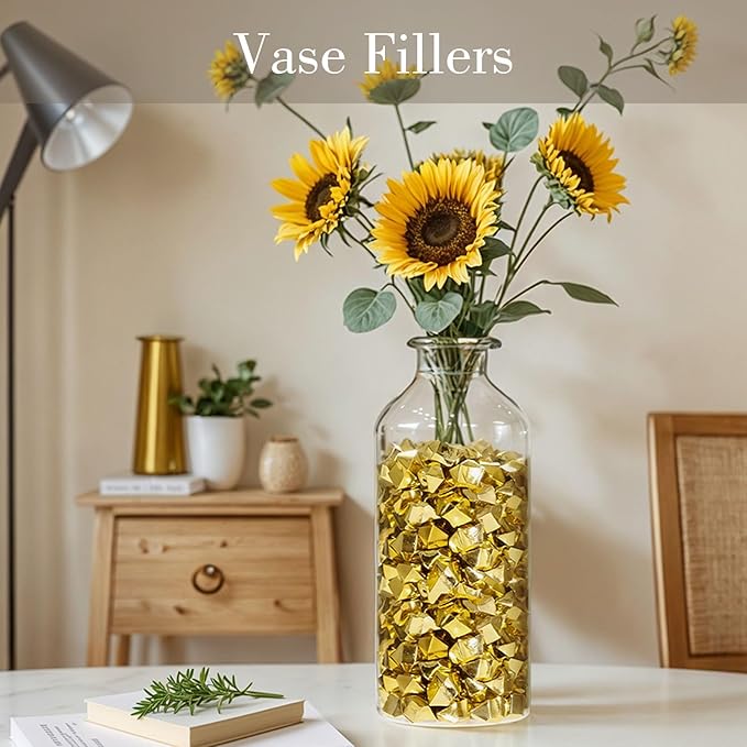DomeStar 150PCS Gold Acrylic Ice Rocks – Faux Gold Gems Nuggets Vase Fillers for Christmas Centerpieces, Glitter Party Decorations, DIY Crafts & Table Scatter