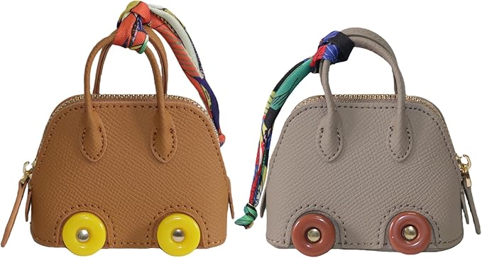 Buyborgood Women's 2 PCS Mini Tote Bag Charms Keychain Pouch Small Coin Purse Wallet, Camel+Brown