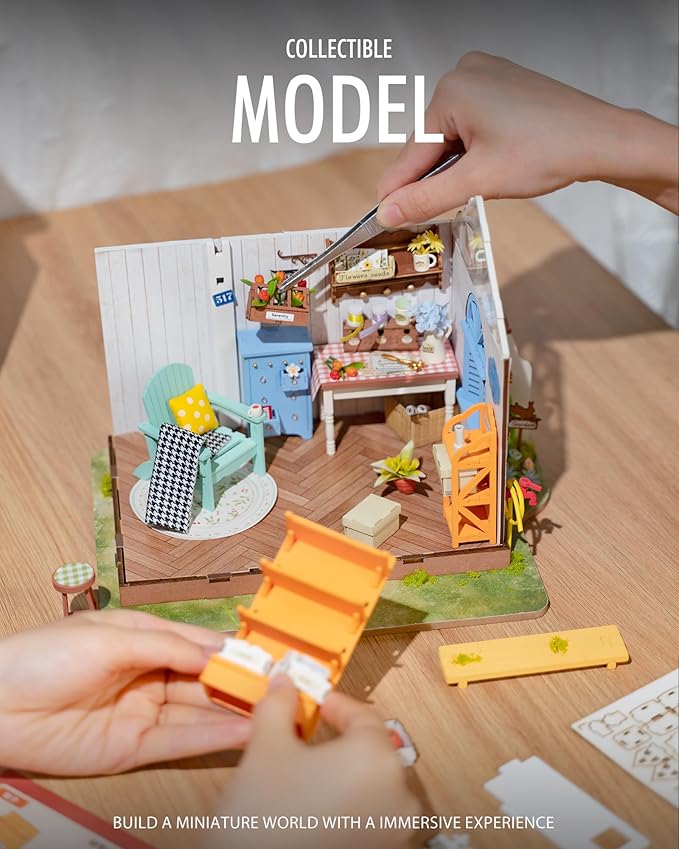 Rolife DIY Miniature Dollhouse Kit, Build 9.6" Greenhouse Diorama Kit Building Set with LED Room Hobby Craft for Aduls Uniue Gifts for Teens (Dreamy Garden)