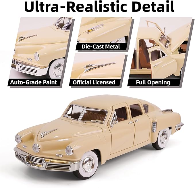 1948 Tucker Torpedo 1/18 Scale Die-Cast Metal Model Premium Classic Vintage Alloy Collection Cars with Display Case, for Kids Men and Teens Dad 14+ Year
