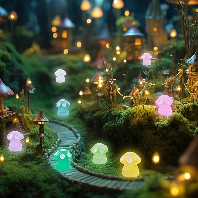 180 Pcs 18-Color Mini Resin Mushroom Figures,Glow in Dark Miniature Figurines Bulk for Fairy Garden,Dollhouse Décor,Terrarium & Scavenger Hunts - Tiny Mushroom Accessories with Realistic Details