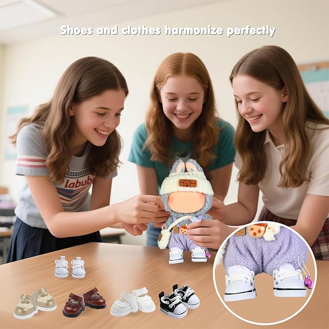 Ciunura Premium Doll Shoes for Lububu, Cute Doll Shoes for 4-7in Dolls, Ideal for Lububu Outfits(White Canvas)