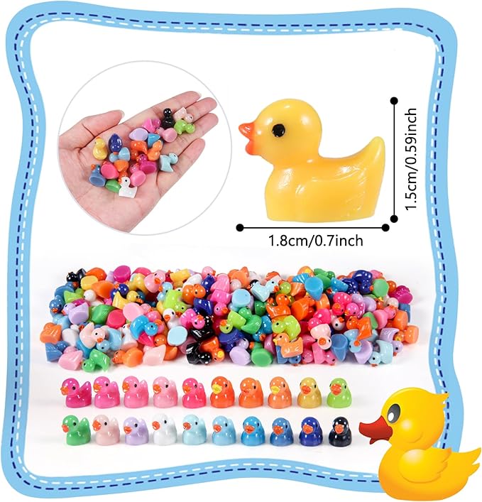 HUADELAIMA 200 Mini Duck Set 20 Colors 10 Each 0.7 x 0.6 x 0.4 Inches Ideal for Dollhouse Mini Fairy Gardens Aquarium Potted Plants Hide and Seek Creative DIY
