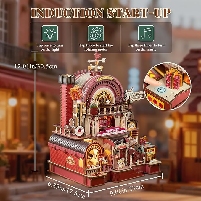 DIY 3D Wooden Puzzles for Adults,Dessert Atelier Electrically Powered – Movable Dessert & Coffee Lines Dollhouse Kit with LED Arts and Crafts for Home Decor Creative Gift for Boys Girls