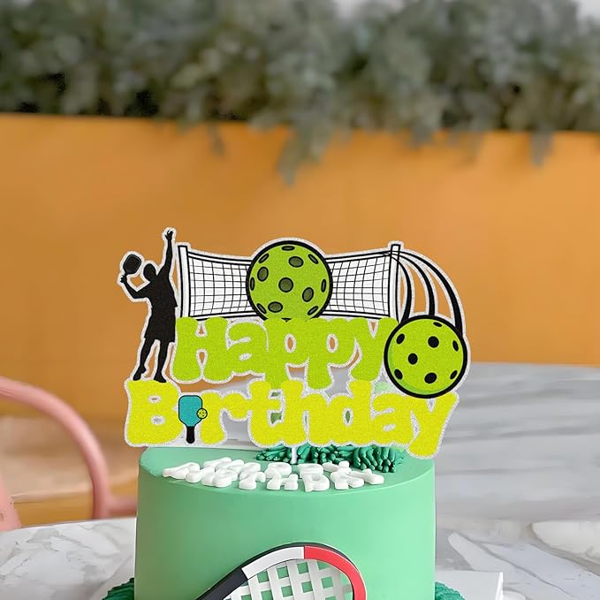 Ball Happy Birthday Cake Topper Green Glitter Cake Decorations ball Sports for Kid Boy Girl Men Sports Themed Birthday Party Supplies